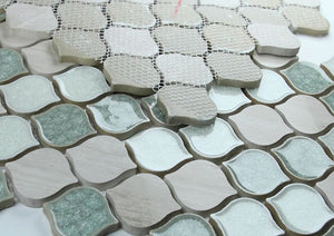 Luxor Swiss Blue Arabesque Crackled Glass Mosaic Tile