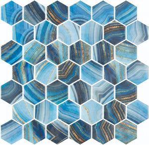 Aquatic Onyx Blue Hexagon Glass Mosaic Tile