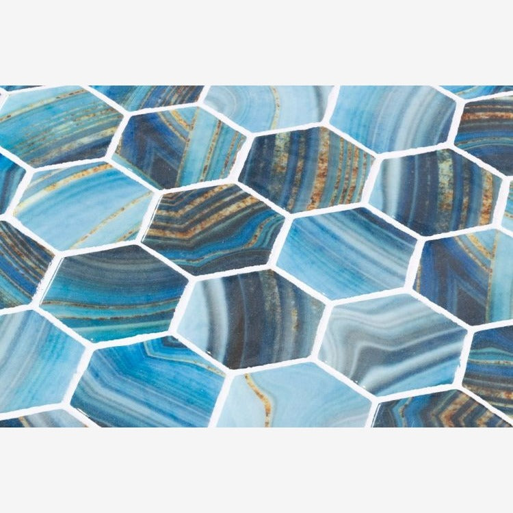 Aquatic Onyx Blue Hexagon Glass 11.25x11.25 Mosaic Tile
