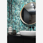 Load image into Gallery viewer, Aquatic Onyx Teal Hexagon Glass Mosaic Tile

