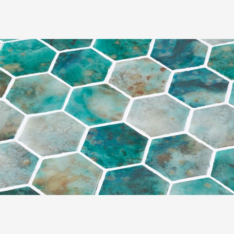 Aquatic Onyx Green Hexagon Glass 11.25x11.25 Mosaic Tile Polished
