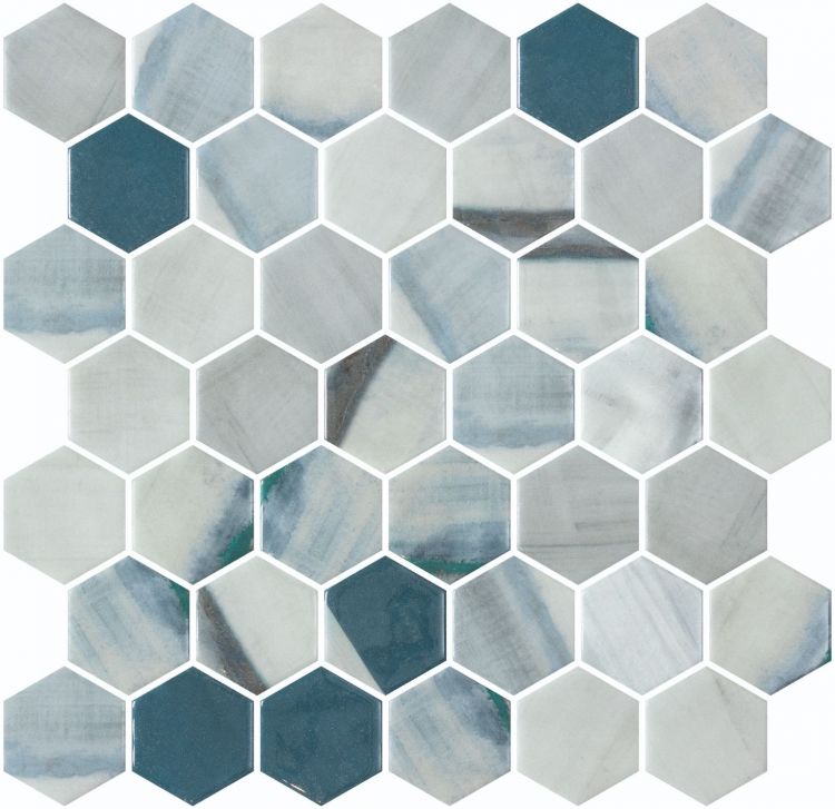 Aquatic Bluish Grey Hexagon Glass 11.25x11.25 Mosaic Tile