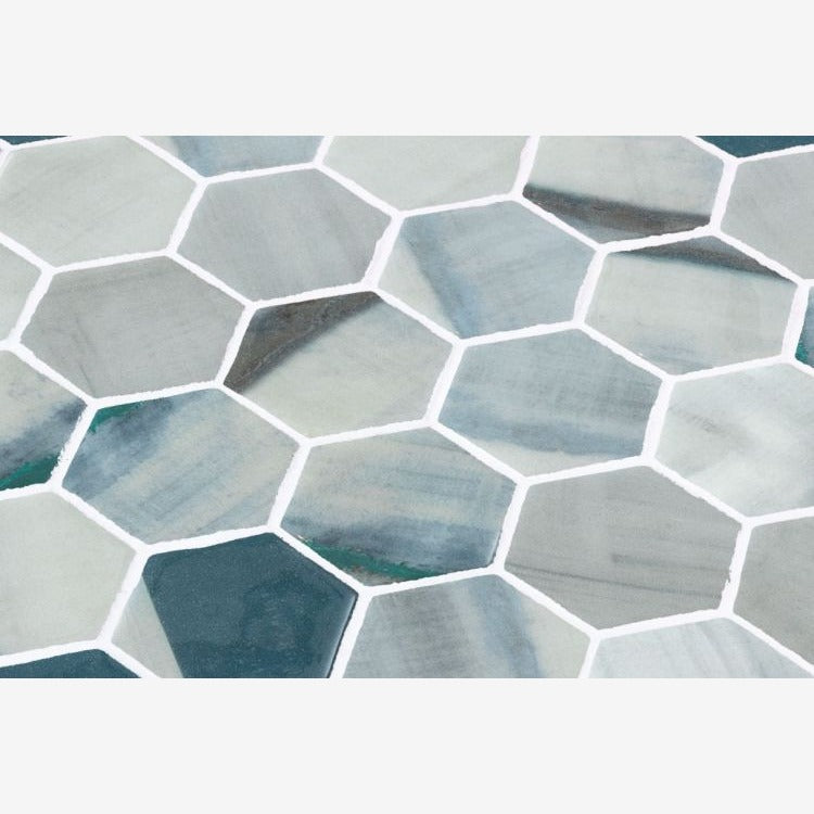 Aquatic Bluish Grey Hexagon Glass Mosaic Tile