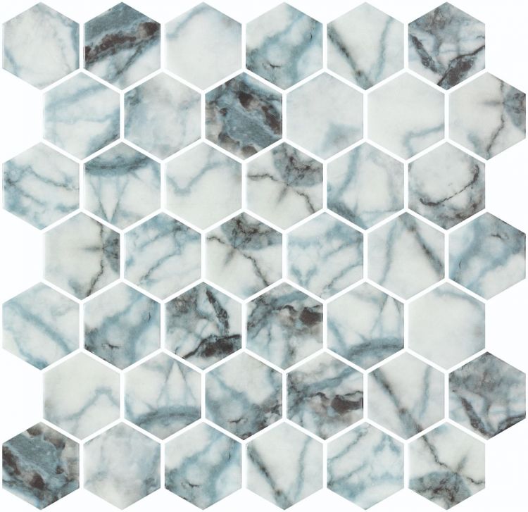 Aquatic Azul Hexagon Glass Mosaic Tile