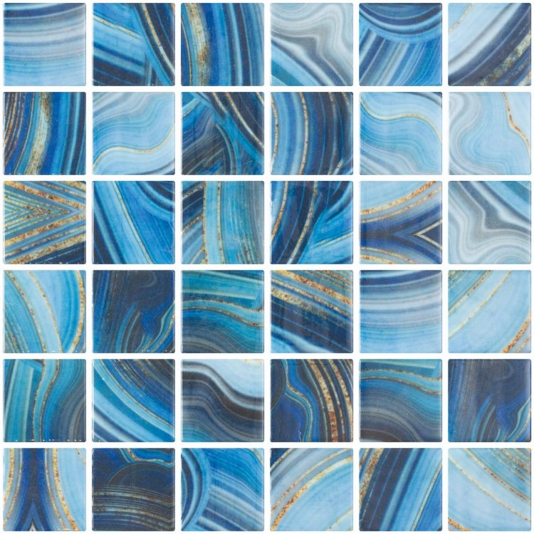 Aquatic Penta Onyx Blue Glass 12.25x12.25 Mosaic Tile