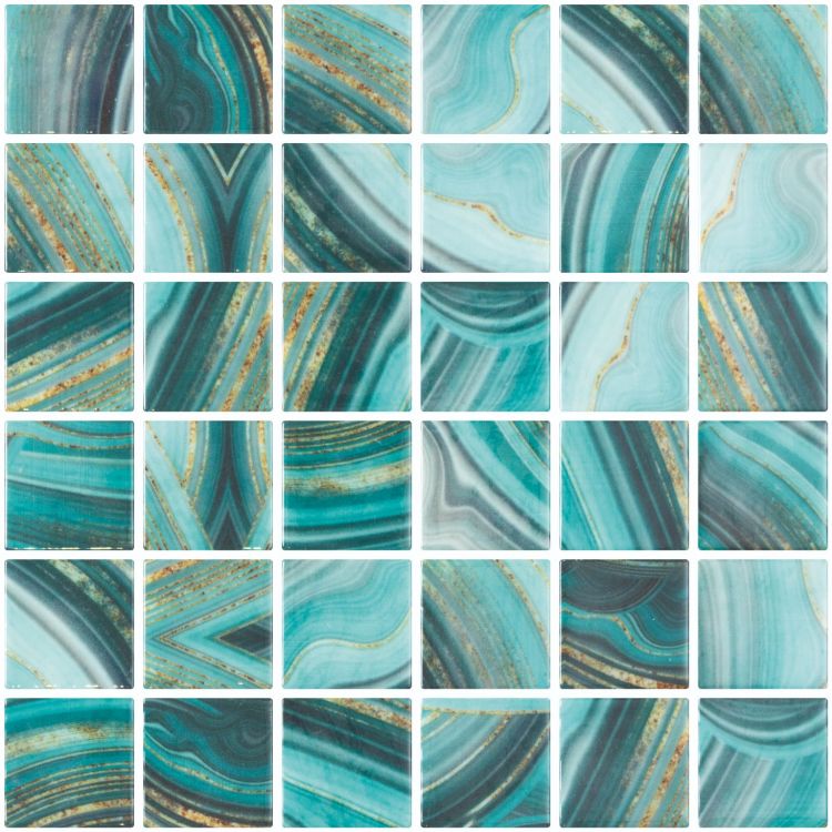 Aquatic Penta Onyx Teal Glass 12.25x12.25 Mosaic Tile