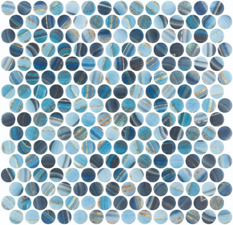 Aquatic Penny Onyx Blue Glass 11.25x11.25 Mosaic Tile Polished
