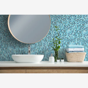 Aquatic Penny Onyx Blue Glass Mosaic Tile