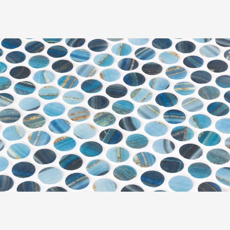 Aquatic Penny Onyx Blue Glass 11.25x11.25 Mosaic Tile Polished