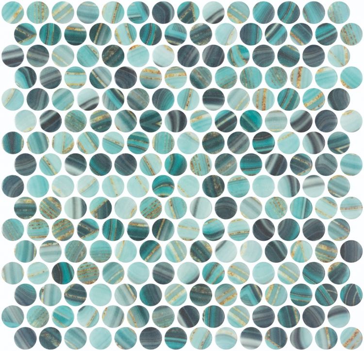 Aquatic Penny Onyx Teal Glass 11.25x11.25 Mosaic Tile