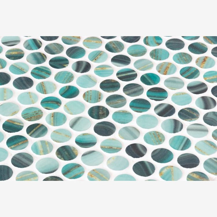 Aquatic Penny Onyx Teal Glass 11.25x11.25 Mosaic Tile