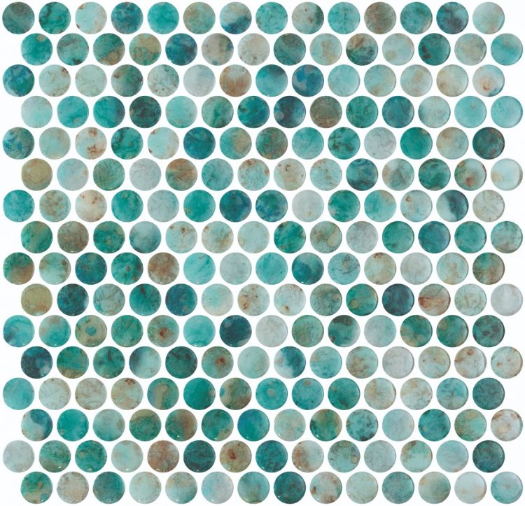 Aquatic Penny Green Glass 11.25x11.25 Mosaic Tile