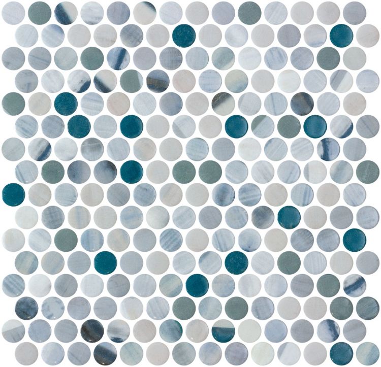 Aquatic Penny Bluish Gray Glass 11.25x11.25 Mosaic Tile