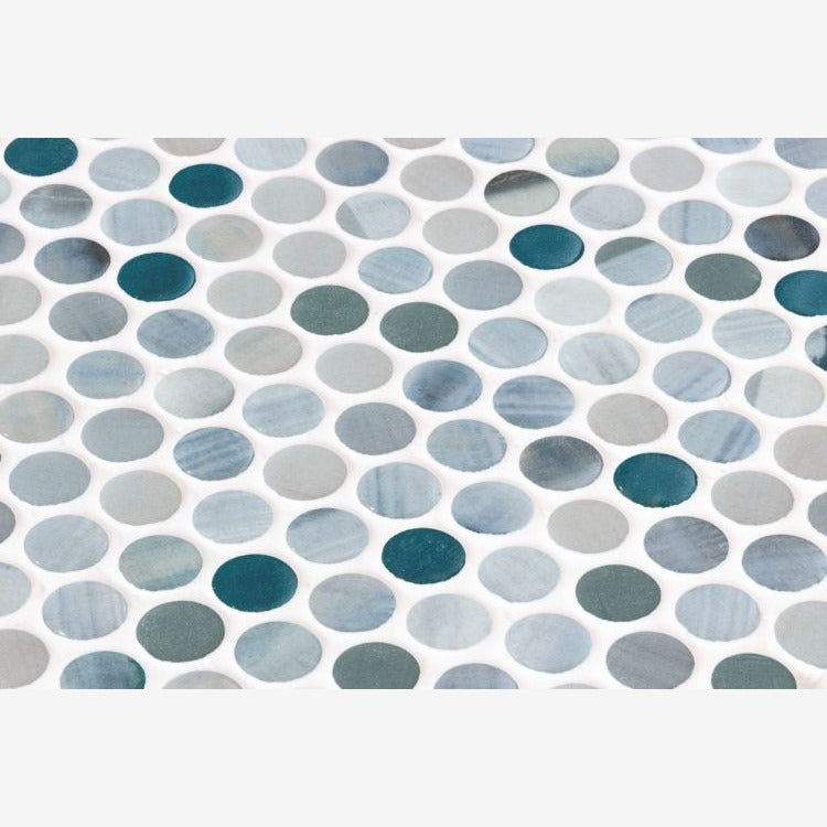 Aquatic Penny Bluish Gray Glass 11.25x11.25 Mosaic Tile
