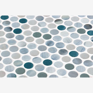 Aquatic Penny Bluish Gray Glass Mosaic Tile