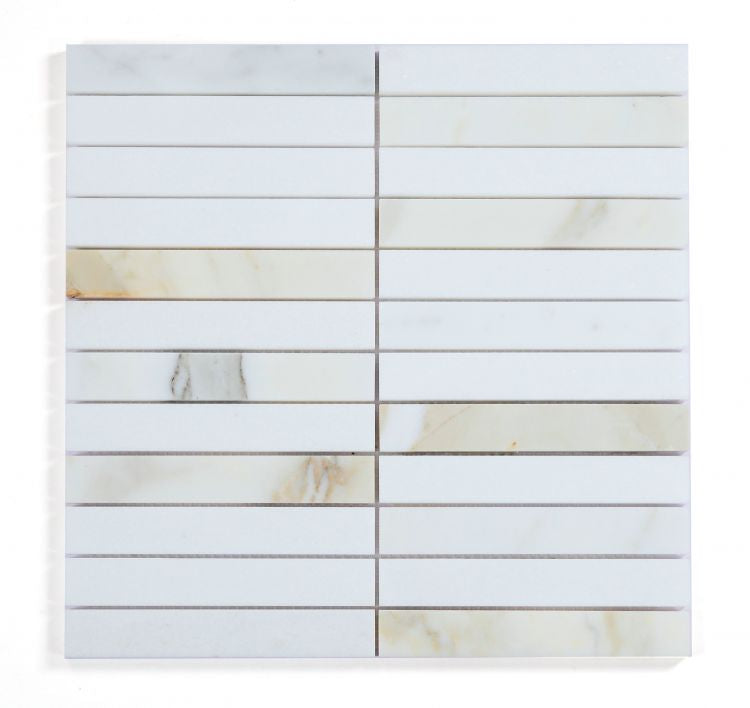 Stacked Calacatta Long 11.75x11.75 Marble Mosaic Tile