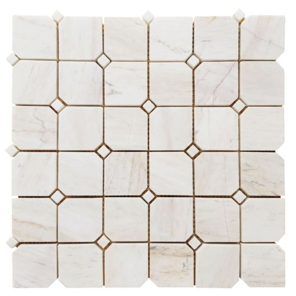 Dynasty Wooden White Marble Mosaic Tile
