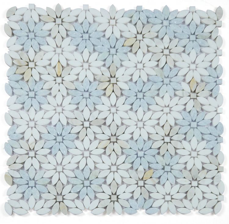Azul Celeste Mini Daisy 12.5x12.75 Marble Polished Mosaic Tile