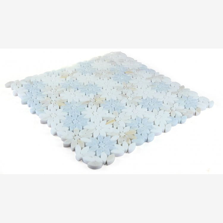 Azul Celeste Mini Daisy 12.5x12.75 Marble Polished Mosaic Tile
