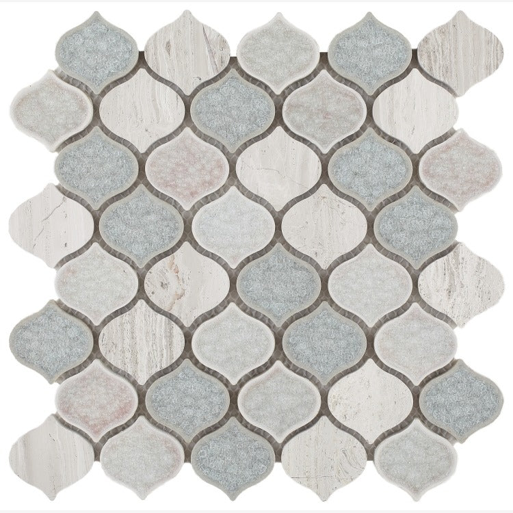 Luxor Flare Arabesque Crackled Glass Mosaic Tile