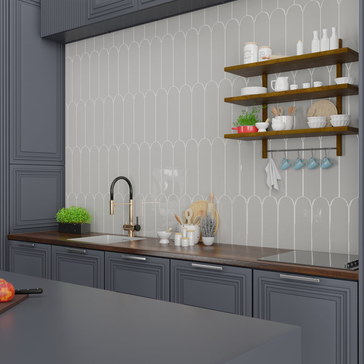 Doncaster Slate Falcon 3x12 Scallop Glossy Ceramic Tile