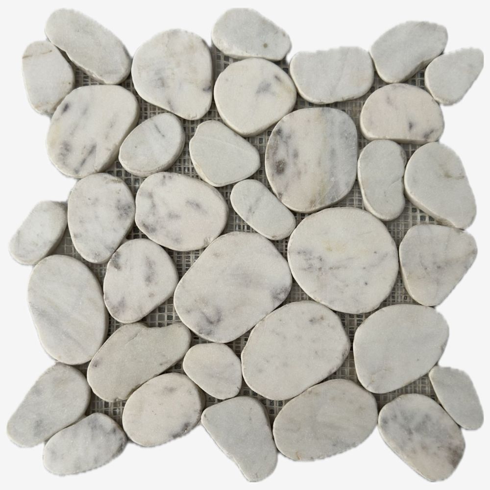 Cairn White Mix 11x11 Pebble Stone Mosaic Tile