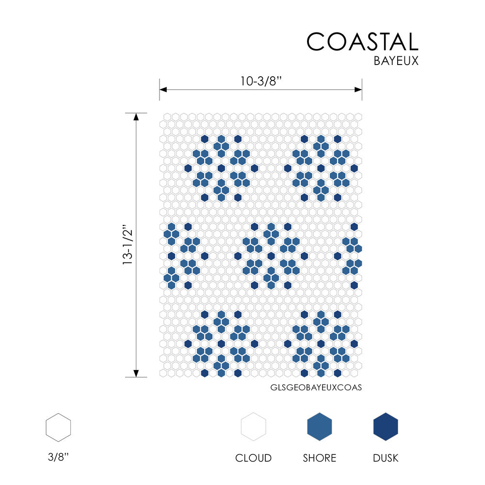 Bayeux Coastal 10-3/8x13-1/2 Glass Matte Mosaic Tile