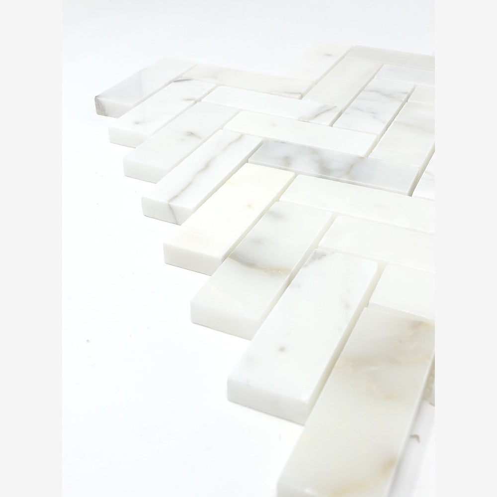 Calacatta Gold Herringbone 1x3 Polished/Honed Marble Mosaic Tile