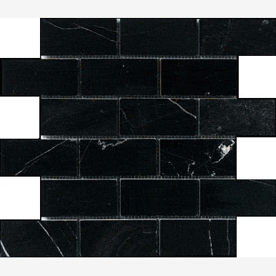 Nero Marquina 2×4 Brick Polished/Honed Marble Mosaic