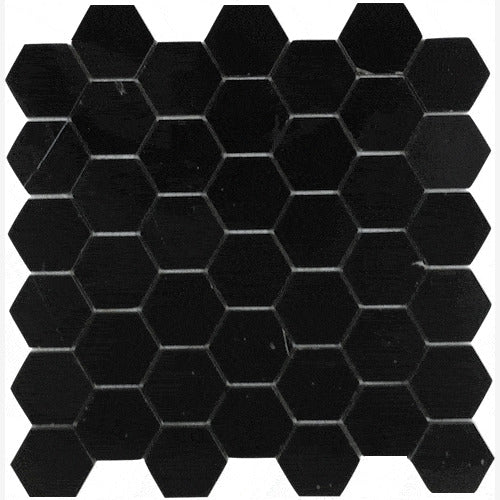 Nero Marquina 2″ Hexagon Polished/Honed Marble Mosaic