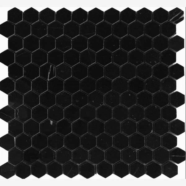 Nero Marquina 1" Hexagon Polished/Honed Marble Mosaic