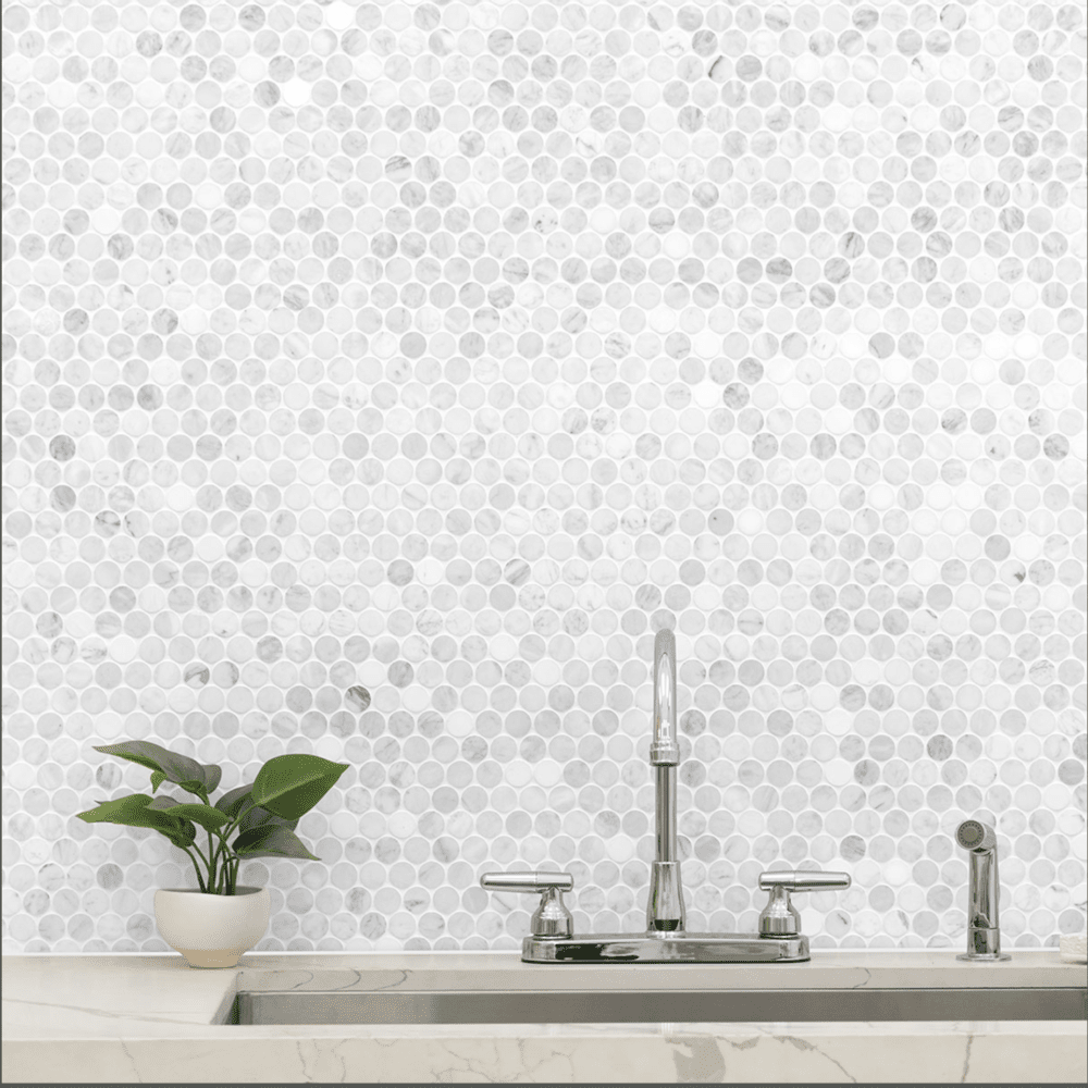 Carrara White Penny Round Marble Mosaic Polished/Honed