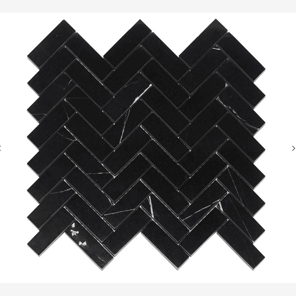 Nero Marquina 1x3 Herringbone Polished/Honed Marble Mosaic