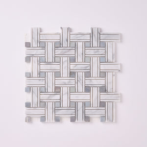Carrara White Kenzy Basketweave with Blue Marble Polished/Honed