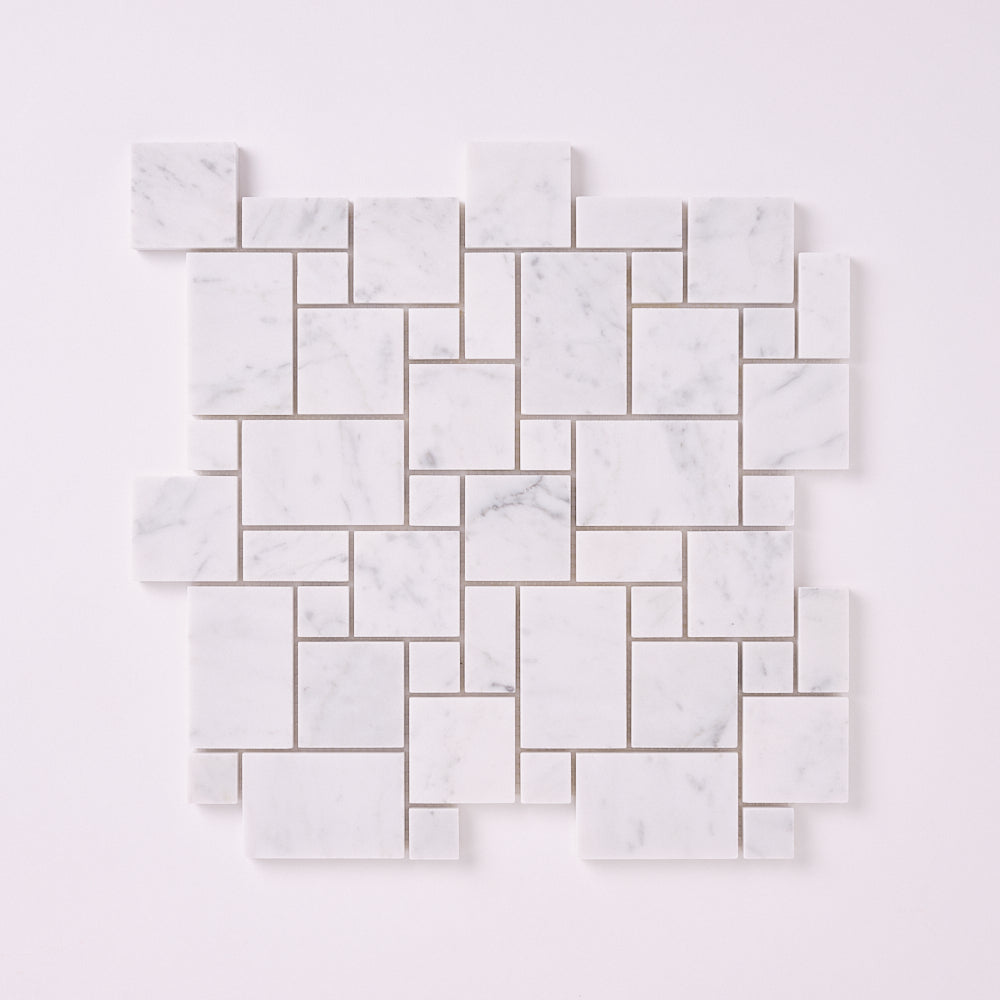 Carrara White Opus Polished/Honed Marble Mosaic