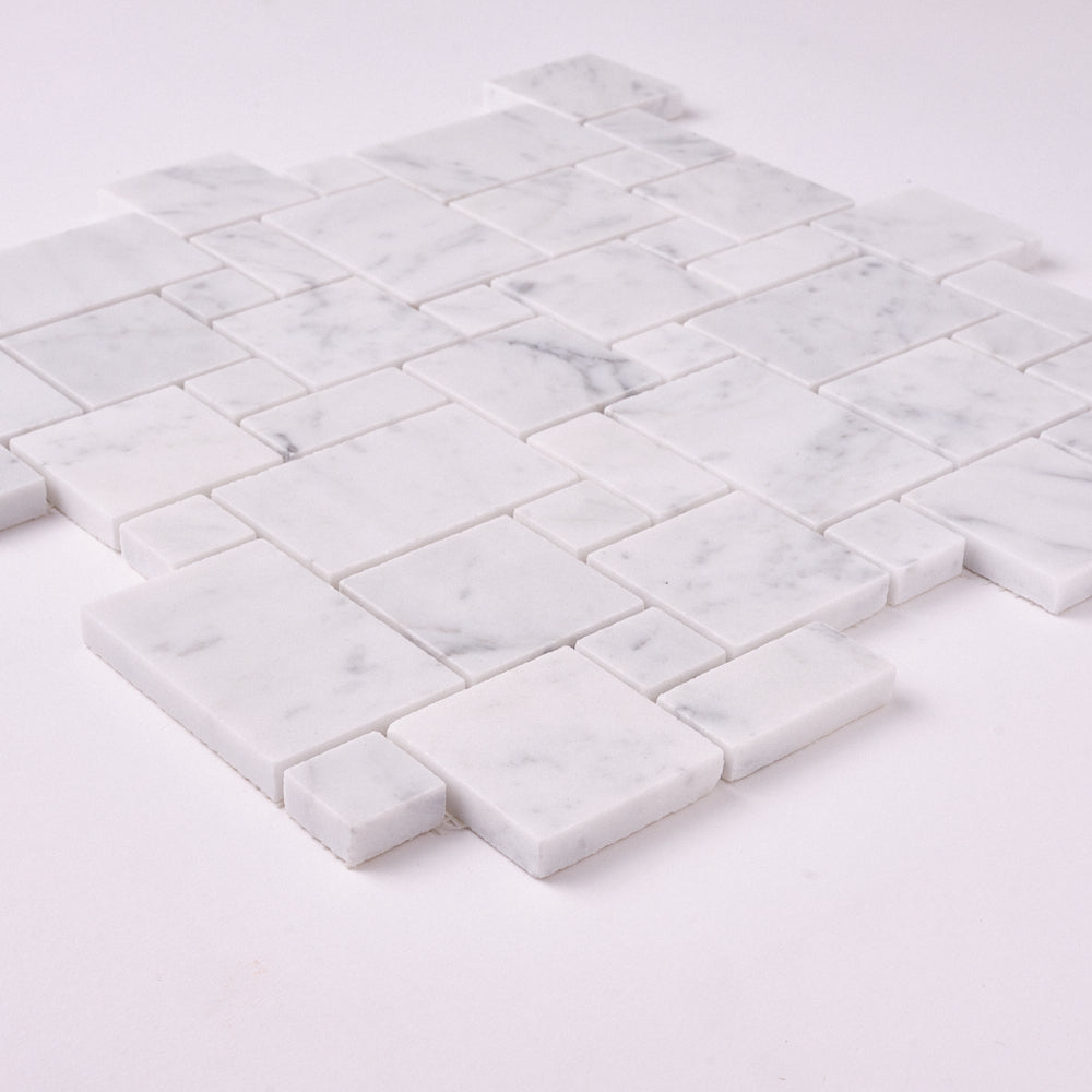 Carrara White Opus Polished/Honed Marble Mosaic