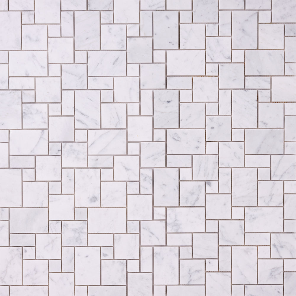 Carrara White Opus Polished/Honed Marble Mosaic – Tilezz
