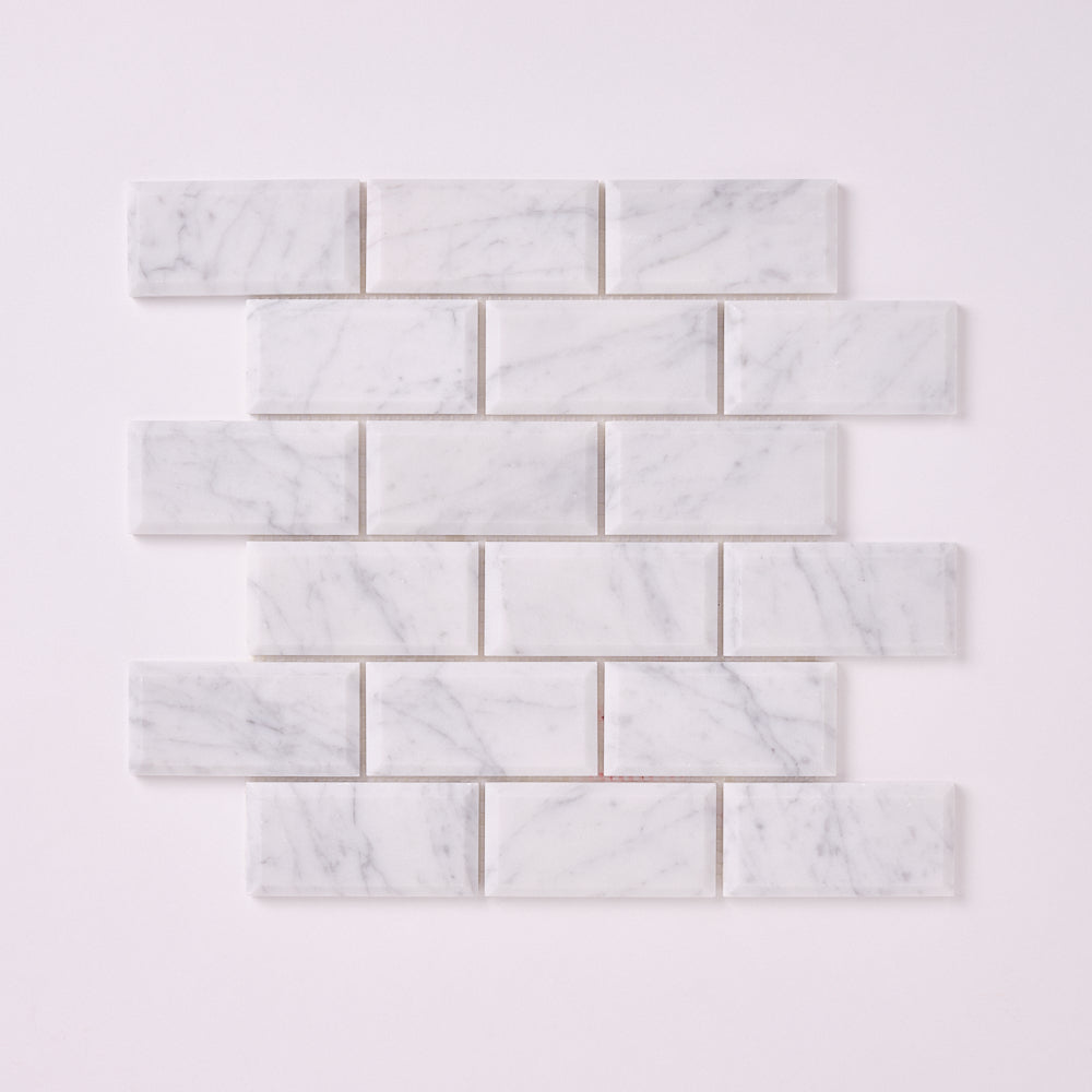 Carrara White Marble 2x4 Beveled Mosaic Polished/Honed