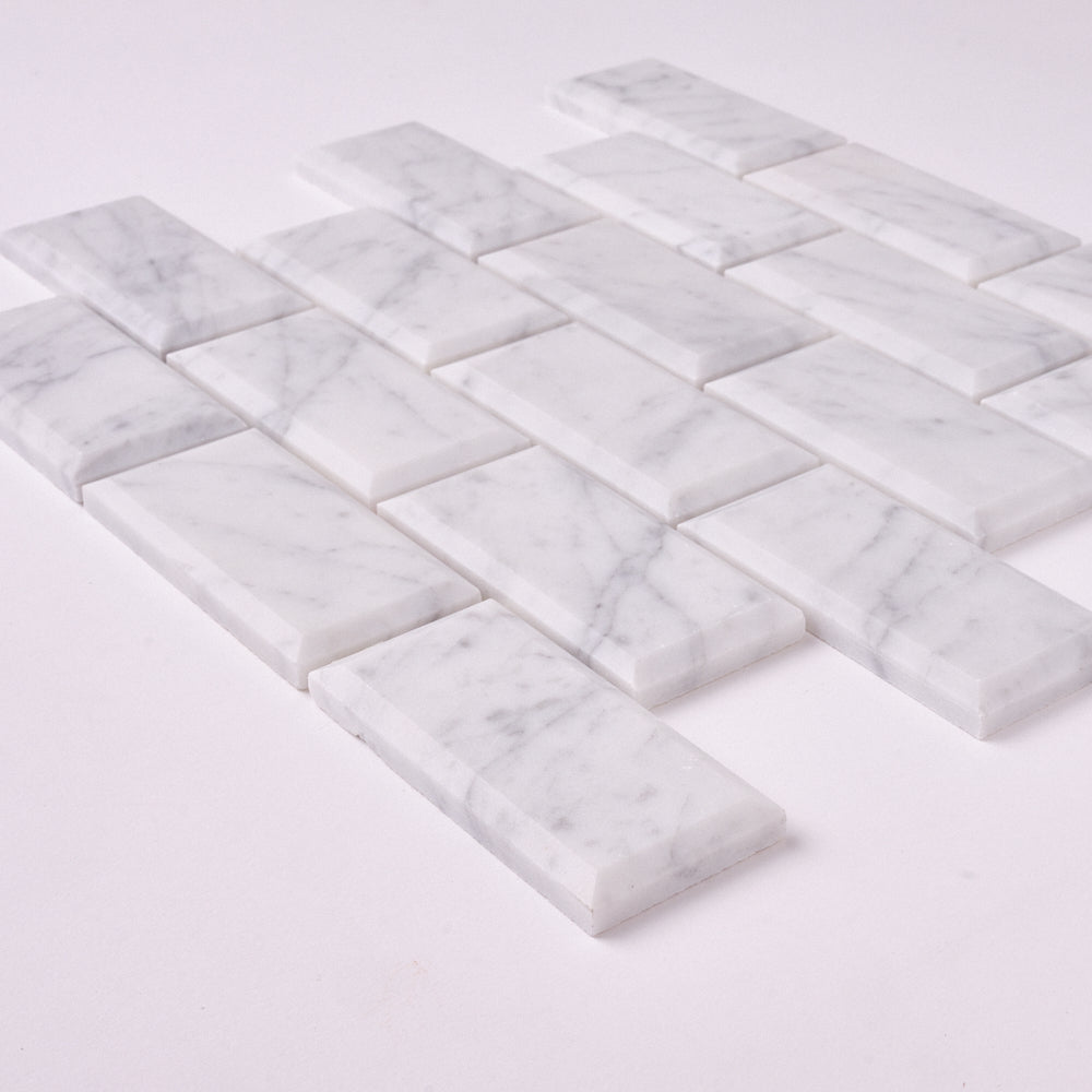 Carrara White Marble 2x4 Beveled Mosaic Polished/Honed