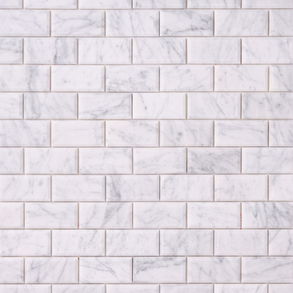 Carrara White Marble 2x4 Beveled Mosaic Polished/Honed