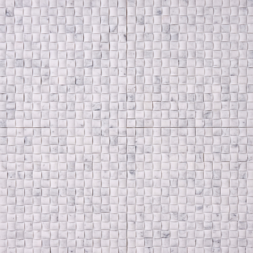 Carrara White 3D Pillow Polished/Honed Marble Mosaic