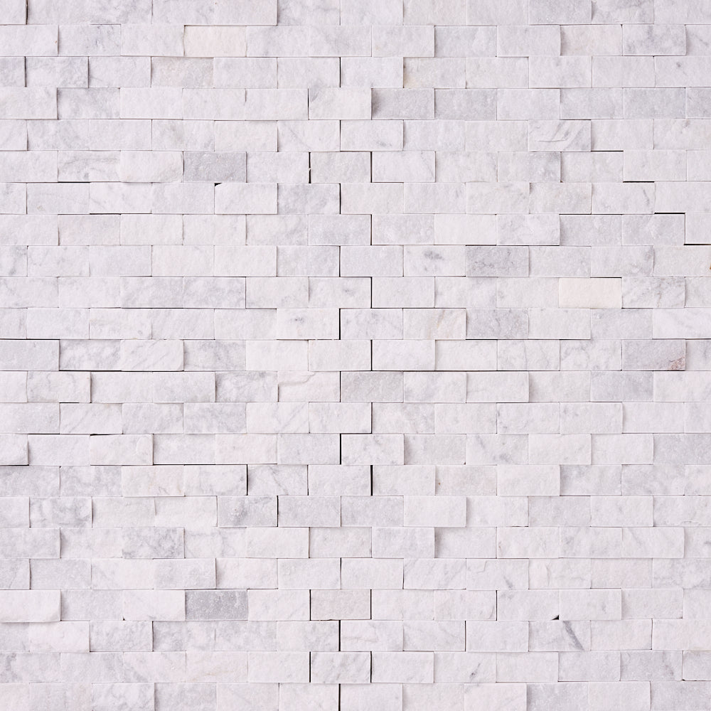 Carrara White Marble 2x4 Split Faced Mosaic Tile