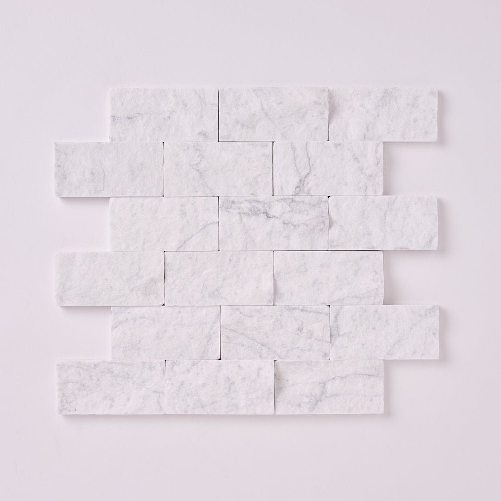 Carrara White 2×4 Split-Faced Marble Mosaic