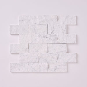 Carrara White Marble 2x4 Split Faced Mosaic Tile