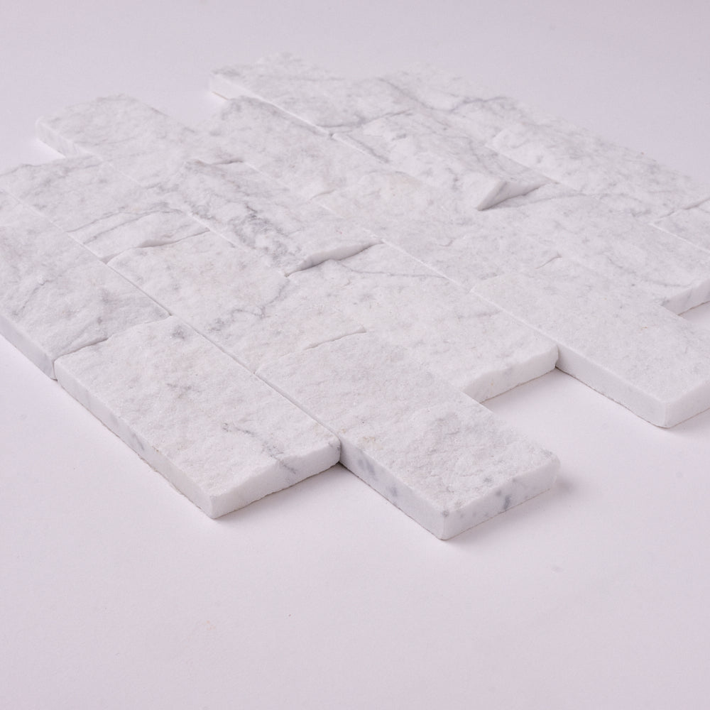 Carrara White 2×4 Split-Faced Marble Mosaic