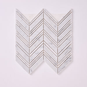 Carrara White Chevron Marble Mosaic with Carrara Strips