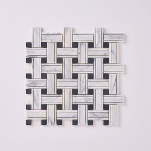 Carrara White Kenzy Basketweave with Black Marble Polished/Honed