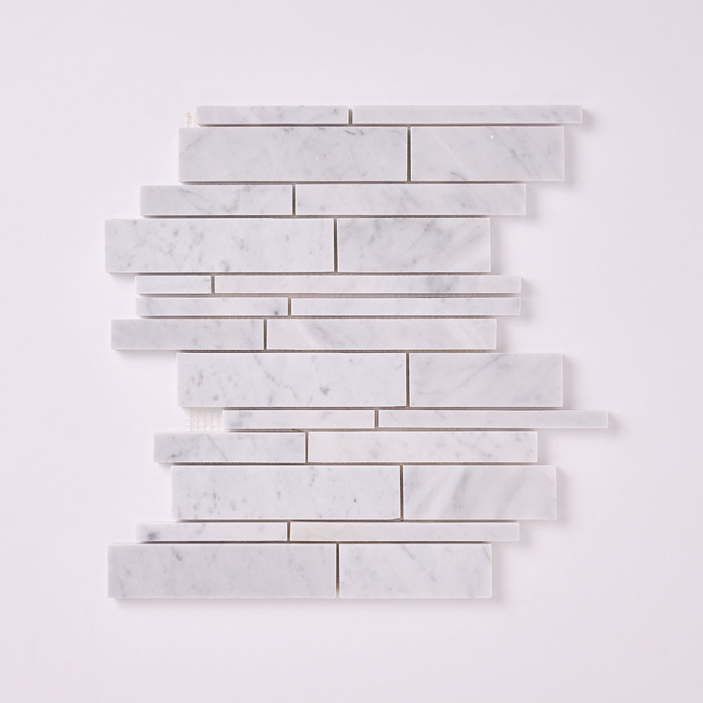 Carrara White Random Strip Polished/Honed Marble Mosaic