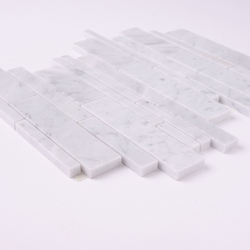 Carrara White Random Strip Polished/Honed Marble Mosaic