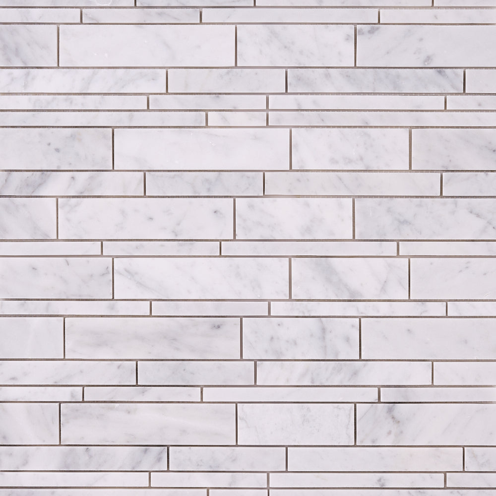Carrara White Random Strip Polished/Honed Marble Mosaic